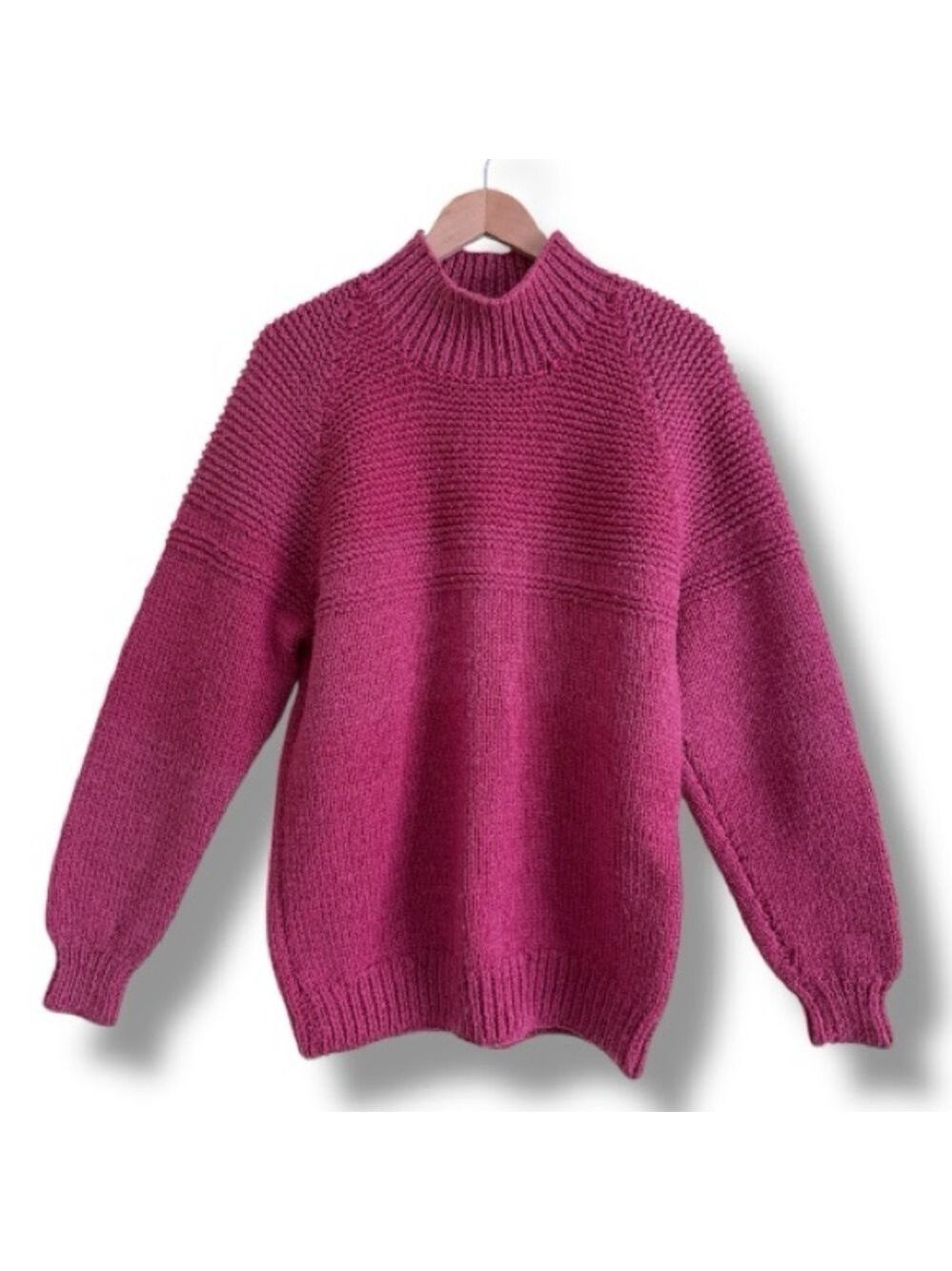 Hand-Knit Wool Sweater Raspberry Pink - Picture 4 of 14